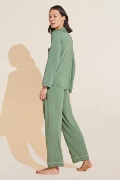 Eberjey Gisele TENCEL™ Modal Long PJ Set - Mineral Green/Ivory -Fashion - Pajamas Low Res PJ1018 MGIV B