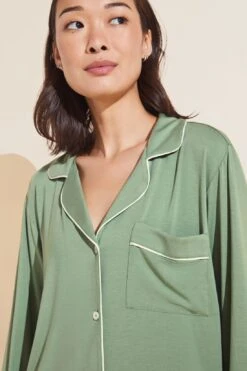Eberjey Gisele TENCEL™ Modal Long PJ Set - Mineral Green/Ivory -Fashion - Pajamas Low Res PJ1018 MGIV S