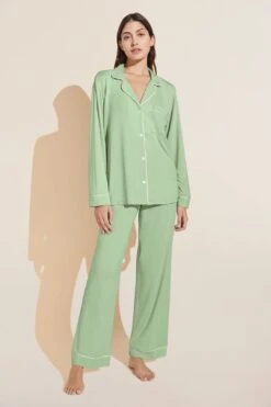 Eberjey Gisele TENCEL™ Modal Long PJ Set - Pistachio/Ivory