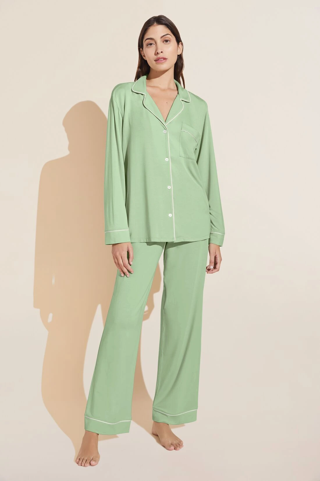 Eberjey Gisele TENCEL™ Modal Long PJ Set - Pistachio/Ivory 3 Eberjey Gisele TENCEL™ Modal Long PJ Set - Pistachio/Ivory