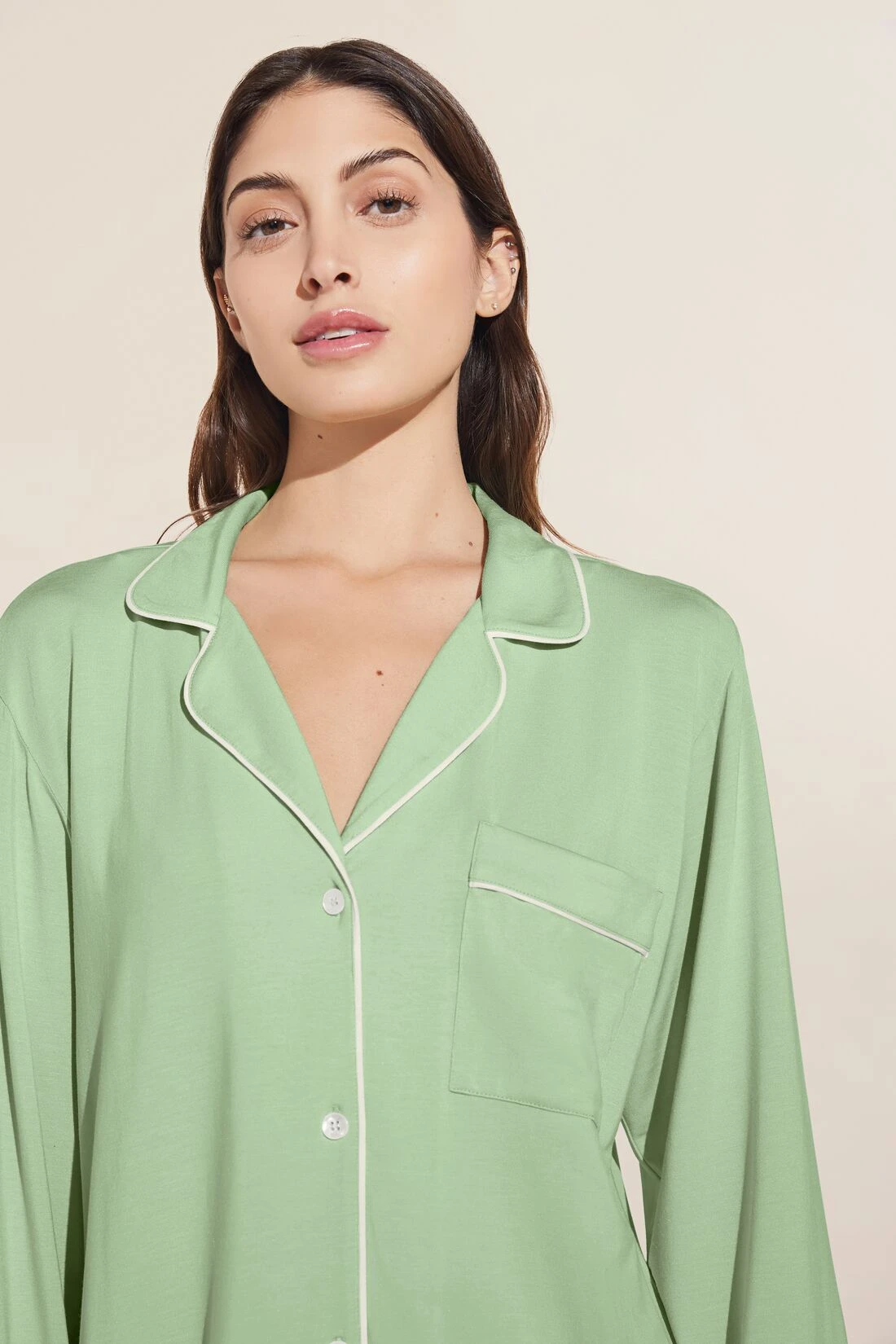 Eberjey Gisele TENCEL™ Modal Long PJ Set - Pistachio/Ivory 4 Eberjey Gisele TENCEL™ Modal Long PJ Set - Pistachio/Ivory - Image 2