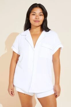 Eberjey Gisele TENCEL™ Modal Shortie Short PJ Set - White/Water Blue -Fashion - Pajamas Low Res PJ1018S WHWB F