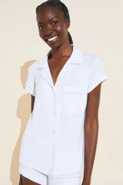 Eberjey Gisele TENCEL™ Modal Shortie Short PJ Set - White/Water Blue