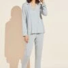 Eberjey Gisele TENCEL™ Modal Tuxedo Slim PJ Set - Heather Grey/Sorbet Pink 2 Eberjey Gisele TENCEL™ Modal Tuxedo Slim PJ Set - Heather Grey/Sorbet Pink -Fashion - Pajamas Low Res PJ1018SLX HGSP F