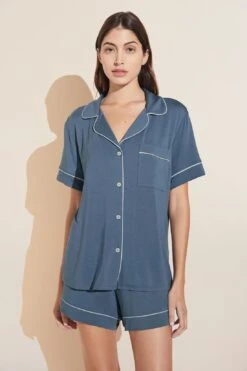 Eberjey Gisele TENCEL™ Modal Relaxed Short PJ Set - Coastal Blue/Ice Blue