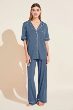 Eberjey Gisele TENCEL⢠Modal Short Sleeve & Pant PJ Set - Coastal Blue/Ice Blue