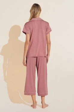 Eberjey Gisele TENCEL™ Modal Short Sleeve Cropped PJ Set - Old Rose/Ivory -Fashion - Pajamas Low Res PJ1018TSZC ORIV B