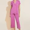 Eberjey Gisele TENCEL™ Modal Short Sleeve Cropped PJ Set - Italian Rose/Ivory -Fashion - Pajamas Low Res PJ1018TSZC TRIV F