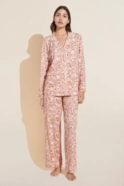 Eberjey Gisele Printed TENCEL™ Modal Long PJ Set - Fiore Rose Cloud/Ivory
