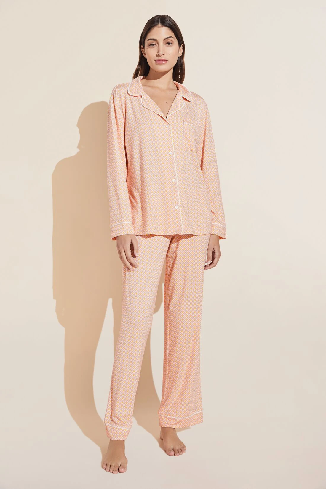 Eberjey Gisele Printed TENCEL™ Modal Long PJ Set- Geo Tile Rose Cloud/Rose Cloud 3 Eberjey Gisele Printed TENCEL™ Modal Long PJ Set- Geo Tile Rose Cloud/Rose Cloud