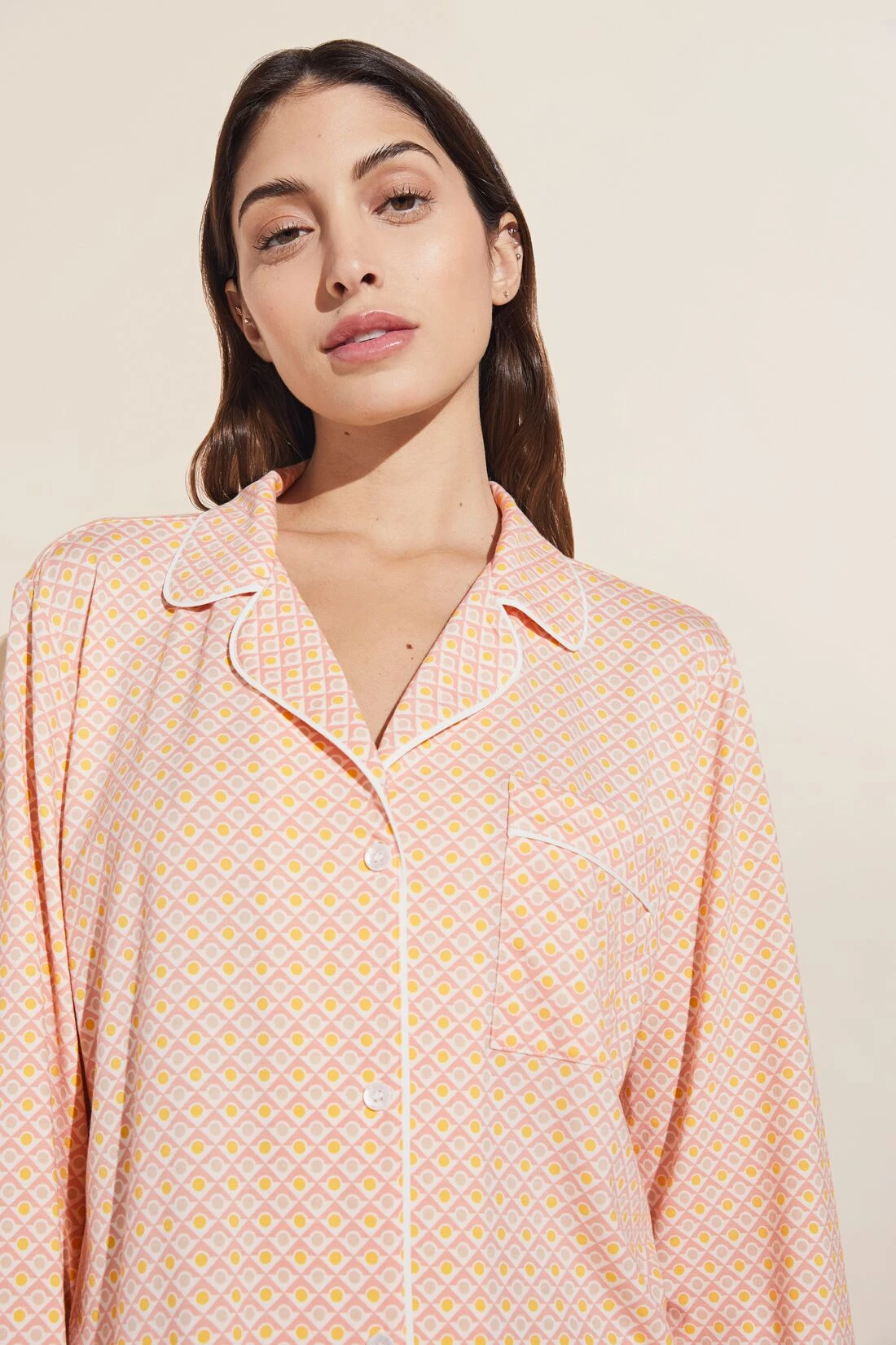 Eberjey Gisele Printed TENCEL™ Modal Long PJ Set- Geo Tile Rose Cloud/Rose Cloud 7 Eberjey Gisele Printed TENCEL™ Modal Long PJ Set- Geo Tile Rose Cloud/Rose Cloud - Image 5