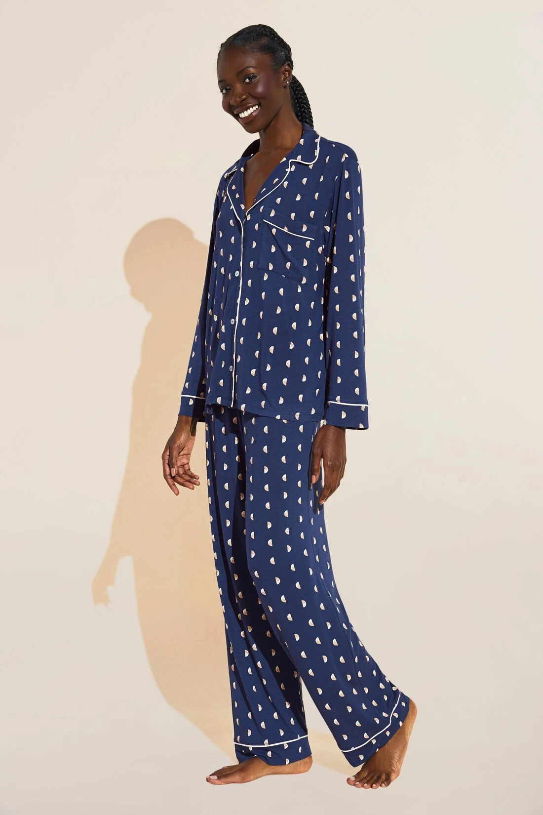 Eberjey Gisele Printed TENCEL™ Modal Long PJ Set - Moonlight Navy/Ivory 3 Eberjey Gisele Printed TENCEL™ Modal Long PJ Set - Moonlight Navy/Ivory