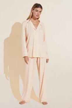 Eberjey Gisele Printed TENCEL⢠Modal Long PJ Set - Retro Geo Oat/Ivory