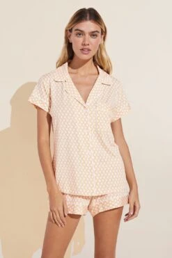 Eberjey Gisele Printed TENCEL™ Modal Shortie Short PJ Set - Retro Geo Oat/Ivory 8 Eberjey Gisele Printed TENCEL™ Modal Shortie Short PJ Set - Retro Geo Oat/Ivory -Fashion - Pajamas Low Res PJ1141S ROIV F