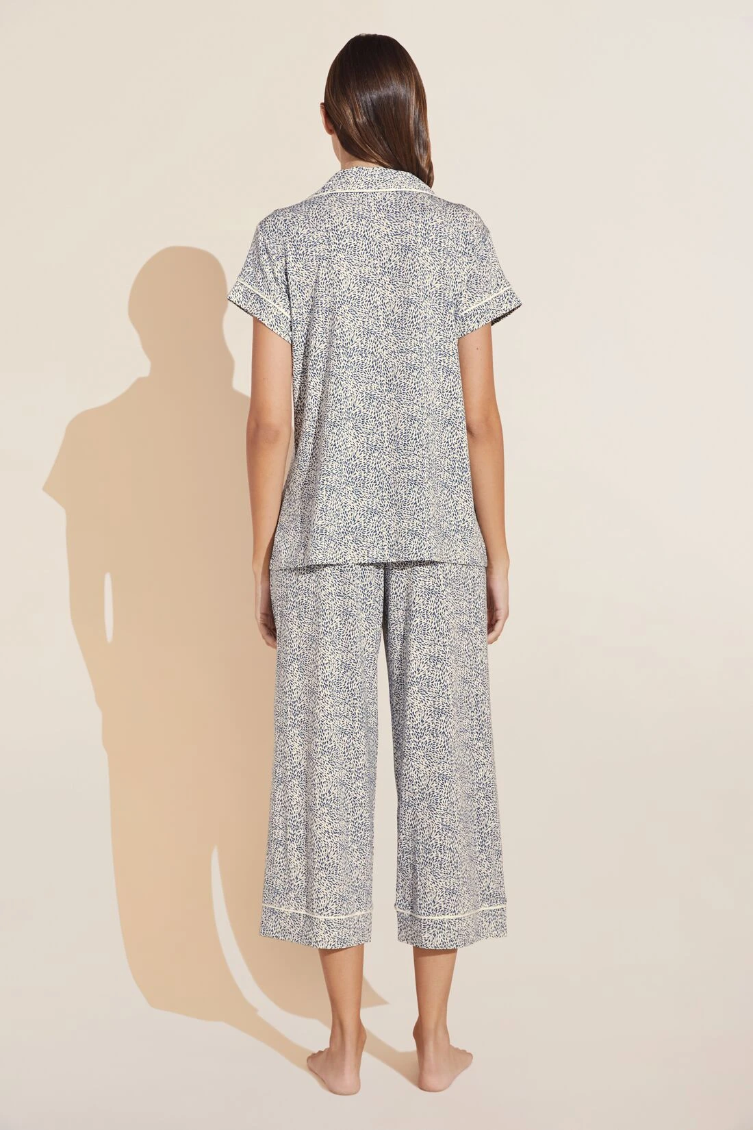 Eberjey Gisele Printed TENCEL™ Modal Short Sleeve Cropped PJ Set - Animale Coastal Blue/Ivory 6 Eberjey Gisele Printed TENCEL™ Modal Short Sleeve Cropped PJ Set - Animale Coastal Blue/Ivory - Image 4