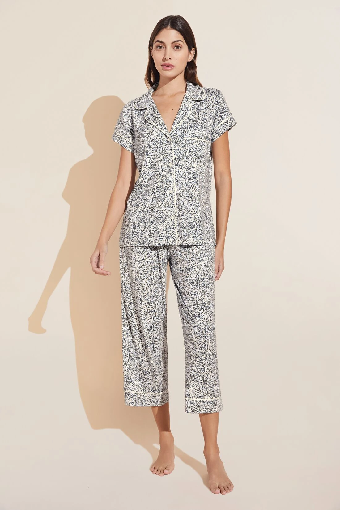 Eberjey Gisele Printed TENCEL™ Modal Short Sleeve Cropped PJ Set - Animale Coastal Blue/Ivory 3 Eberjey Gisele Printed TENCEL™ Modal Short Sleeve Cropped PJ Set - Animale Coastal Blue/Ivory