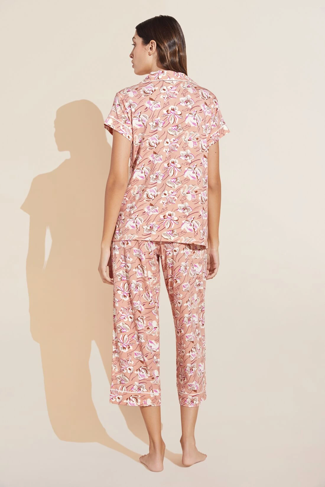 Eberjey Gisele Printed TENCEL™ Modal Short Sleeve Cropped PJ Set - Fiore Rose Cloud/Ivory 5 Eberjey Gisele Printed TENCEL™ Modal Short Sleeve Cropped PJ Set - Fiore Rose Cloud/Ivory - Image 3