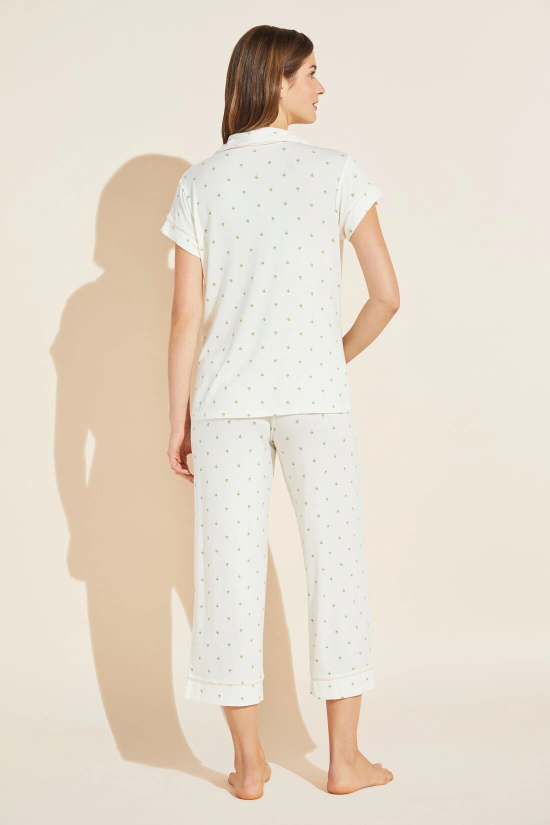 Eberjey Gisele Printed TENCEL™ Modal Short Sleeve Cropped PJ Set - Palm/Bellini 5 Eberjey Gisele Printed TENCEL™ Modal Short Sleeve Cropped PJ Set - Palm/Bellini - Image 3