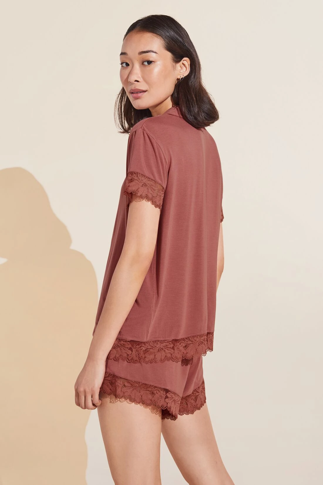 Eberjey Rosalia TENCEL™ Modal Shortie Short PJ Set - Rosewood 5 Eberjey Rosalia TENCEL™ Modal Shortie Short PJ Set - Rosewood - Image 3