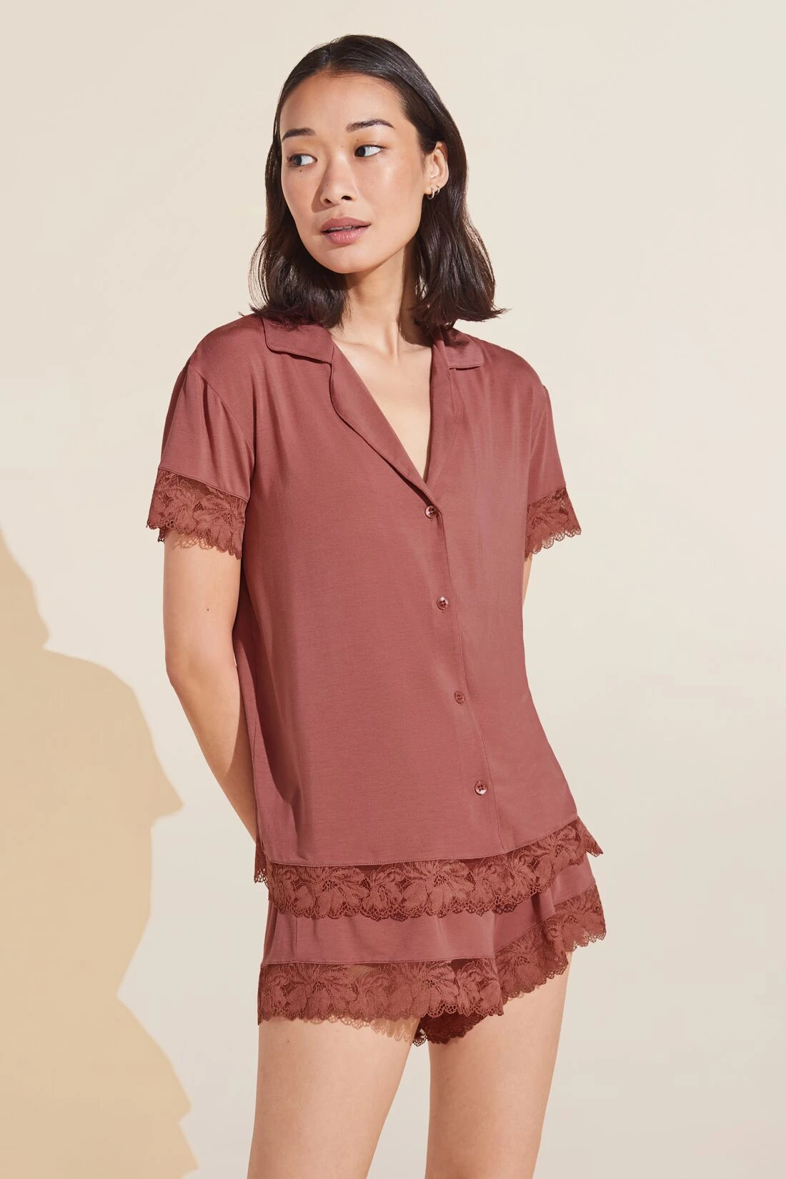 Eberjey Rosalia TENCEL™ Modal Shortie Short PJ Set - Rosewood 3 Eberjey Rosalia TENCEL™ Modal Shortie Short PJ Set - Rosewood