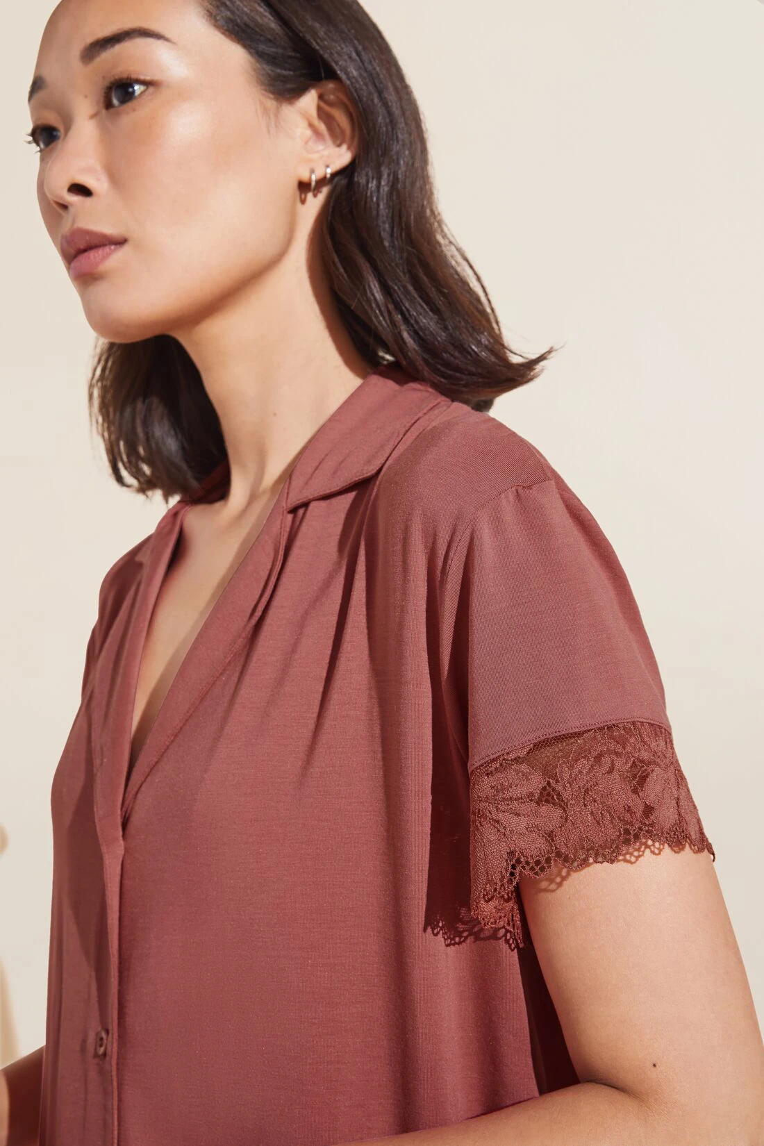 Eberjey Rosalia TENCEL™ Modal Shortie Short PJ Set - Rosewood 4 Eberjey Rosalia TENCEL™ Modal Shortie Short PJ Set - Rosewood - Image 2