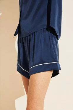 Eberjey Inez Washable Silk Short PJ Set - Navy/Champagne -Fashion - Pajamas Low Res PJ2014S NACH S