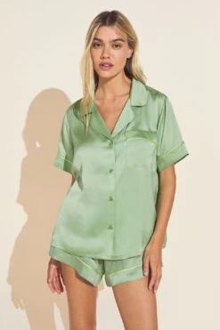Eberjey Inez Washable Silk Short PJ Set - Pistachio/Lime