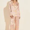 Eberjey Inez Washable Silk Printed Long PJ Set - Blossom Bright Orange/Bright Orange -Fashion - Pajamas Low Res PJ2015 BLOSSOMBRIGHTORANGE BRIGHTORANGE