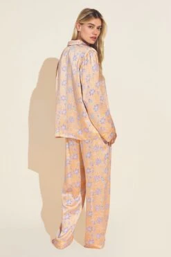Eberjey Inez Washable Silk Printed Long PJ Set - Blossom Bright Orange/Bright Orange -Fashion - Pajamas Low Res PJ2015BLOSSOMBRIGHTORANGE BRIGHTORANGEORANGE B CC