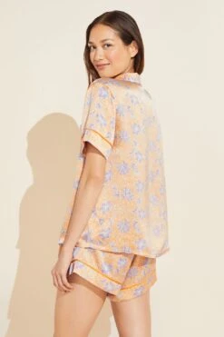 Eberjey Inez Washable Silk Printed Short PJ Set - Blossom Bright Orange/Bright Orange -Fashion - Pajamas Low Res PJ2015S IOREBRIGHTORANGE BRIGHTORANGE B CC