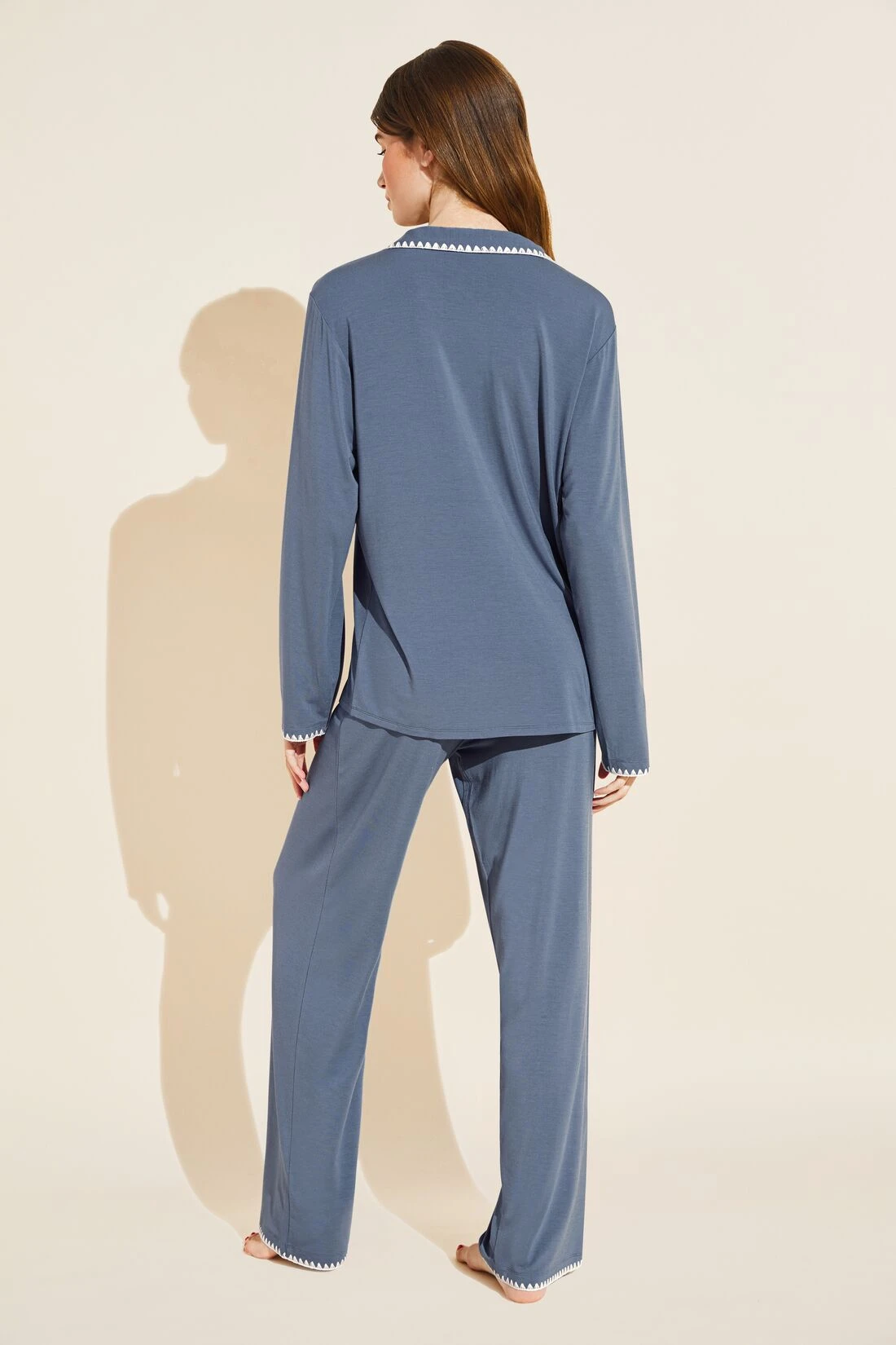 Eberjey Frida TENCEL™ Modal Long PJ Set - Coastal Blue/Ivory 4 Eberjey Frida TENCEL™ Modal Long PJ Set - Coastal Blue/Ivory - Image 2