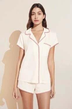 Eberjey Frida TENCEL™ Modal Shortie Short PJ Set - Ivory/Foxglove