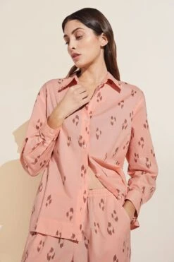 Eberjey Organic Sandwashed Cotton Printed Long PJ Set - Animal Spot Rose Cloud -Fashion - Pajamas Low Res PJ2026 ANSRC S