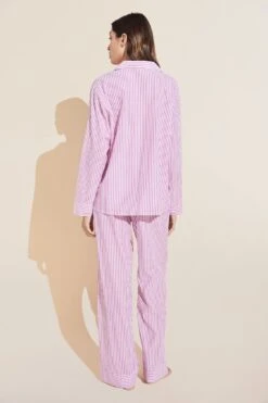 Eberjey Organic Sandwashed Cotton Woven Long PJ Set - Nautico Stripe Italian Rose -Fashion - Pajamas Low Res PJ2026N NAUTI B