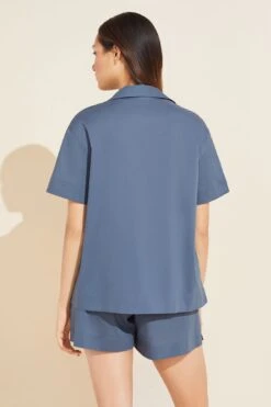 Eberjey Organic Sandwashed Cotton Short PJ Set - Coastal Blue -Fashion - Pajamas Low Res PJ2030S COASB B