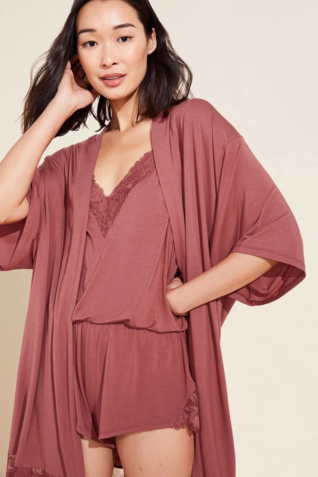 Eberjey Rosalia TENCEL™ Modal Robe - Rosewood 4 Eberjey Rosalia TENCEL™ Modal Robe - Rosewood - Image 2