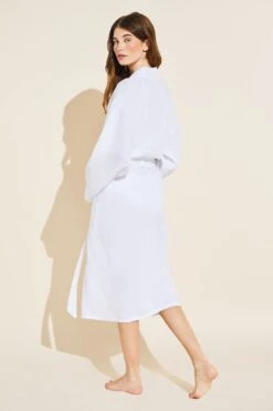 Eberjey Long Linen Robe - White -Fashion - Pajamas Low Res R2017L WHITE B