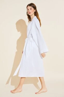 Eberjey Long Linen Robe - White -Fashion - Pajamas Low Res R2017L WHITE S