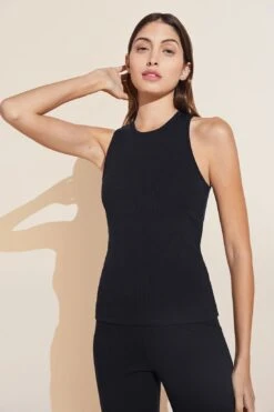 Eberjey Pima Rib High Neck Tank - Black