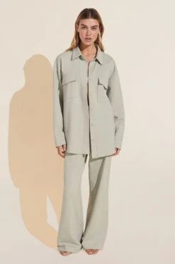 Eberjey Luxe Sweats Shacket - Botanical Zen Green 9 Eberjey Luxe Sweats Shacket - Botanical Zen Green -Fashion - Pajamas Low Res TR2036J BOTGR F