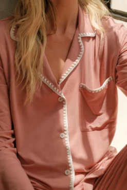 Eberjey Frida TENCEL™ Modal Long PJ Set - Old Rose/Ivory