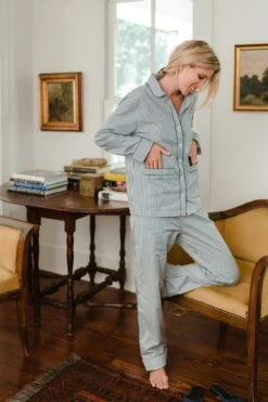 Lake Poplin Piped Pants Set In Navy Stripe -Fashion - Pajamas ORJ03475 web 1