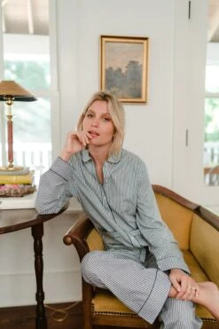 Lake Poplin Piped Pants Set In Navy Stripe -Fashion - Pajamas ORJ03510 web 1