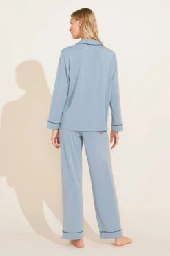Eberjey Gisele TENCEL™ Modal Long PJ Set - Ciel/Navy -Fashion - Pajamas PJ1018 CINA B