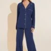 Eberjey Gisele TENCEL™ Modal Long PJ Set - Navy/Ivory -Fashion - Pajamas PJ1018 NAIV F