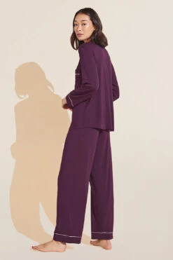 Eberjey Gisele TENCEL™ Modal Long PJ Set - Plum/Ivory -Fashion - Pajamas PJ1018 PLIV B 1