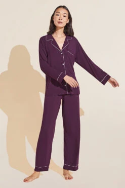 Eberjey Gisele TENCEL™ Modal Long PJ Set - Plum/Ivory