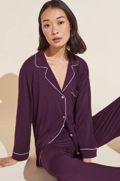 Eberjey Gisele TENCEL™ Modal Long PJ Set - Plum/Ivory -Fashion - Pajamas PJ1018 PLIV S 1