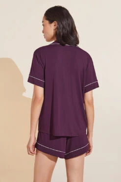 Eberjey Gisele TENCEL™ Modal Relaxed Short PJ Set - Plum/Ivory 9 Eberjey Gisele TENCEL™ Modal Relaxed Short PJ Set - Plum/Ivory -Fashion - Pajamas PJ1018SN PLIV B