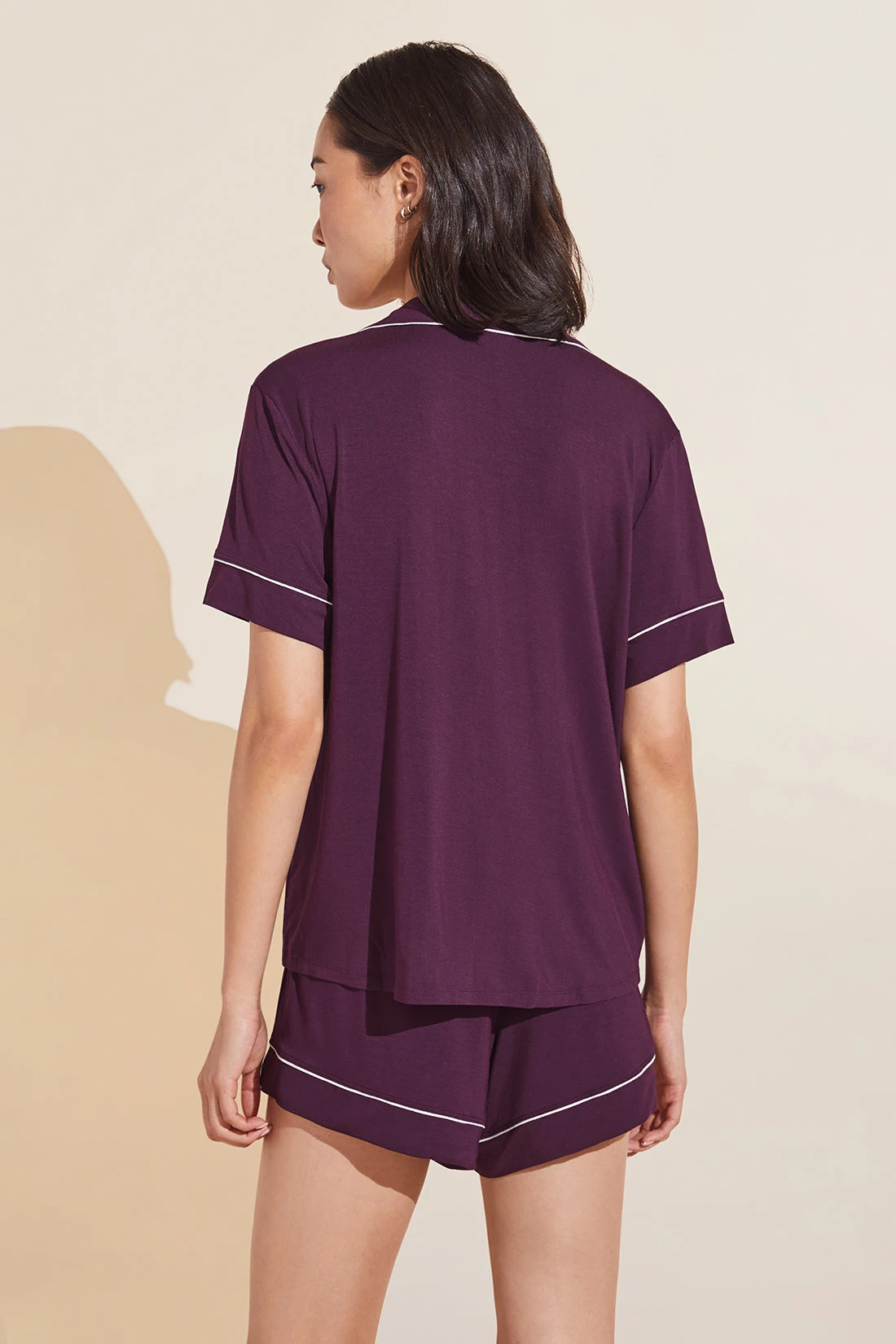 Eberjey Gisele TENCEL™ Modal Relaxed Short PJ Set - Plum/Ivory 6 Eberjey Gisele TENCEL™ Modal Relaxed Short PJ Set - Plum/Ivory - Image 4